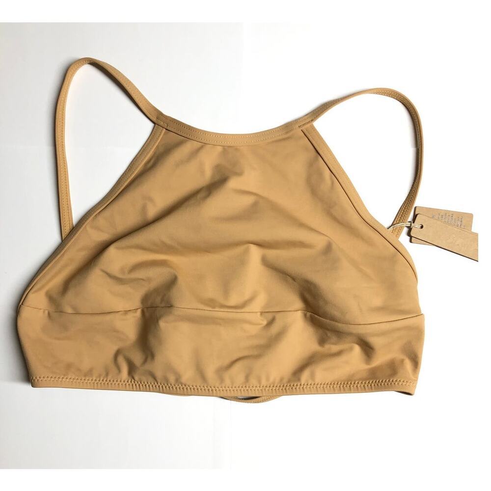 Skims Recycled Swim High Neck Top Sexy Tie Back Bikini Top Ochre NWT Size Small